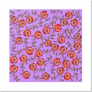 Watercolour seamless pattern with peaches and leaves Posters and Art